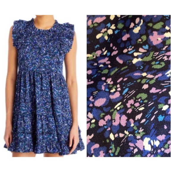 Bloomingdale’s‎ AQUA Ditsy Floral Mini Dress Blue/Purple XS - Picture 1 of 7